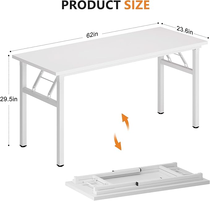 DlandHome Computer Desk 62 inches Office Desk Computer Table Study Writing Desk Workstation for Home Office Metal Frame No Install Needed White and White-NeatNest