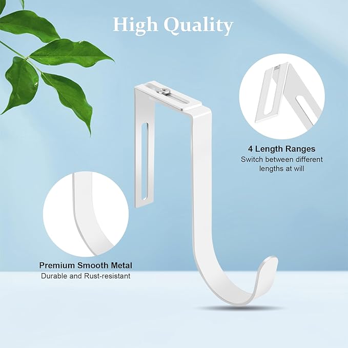 Adjustable Cubicle Hooks, Over The Door Hooks, Premium Metal Cubicle Door Hangers, Fit 1 3/8" to 3 1/2" Panels Heavy Duty Holder for Clothes, Towels, Hats, White, 5 Pcs