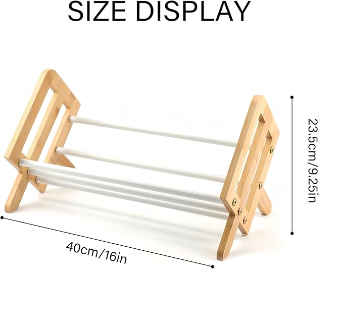 Desktop Bookshelf, Wood Tilting Bookcase with Iron Rack, Book Organizer for CDs/Magazine/Books Display, Storage Rack in Living Room/Studyroom/Home/Office (Yellow&White, 16")-NeatNest