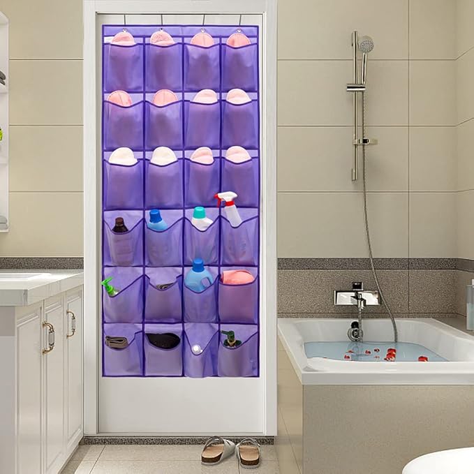 Over The Door Hanging Shoe Organizer Shoe Rack Hanger 24 Large Fabric Pockets Holder with 4 Sturdy Hooks (PURPLE)-NeatNest