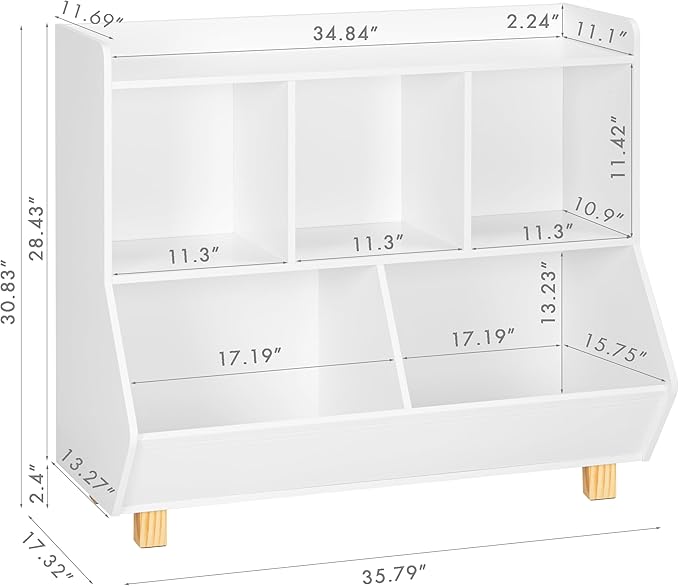 UTEX Toy Storage Organizer, Kids Bookshelf and Toy Storage with Legs, 5 Cube Storage Organizer, Children Bookcase for Kids Room, Living Room, Nursery,White