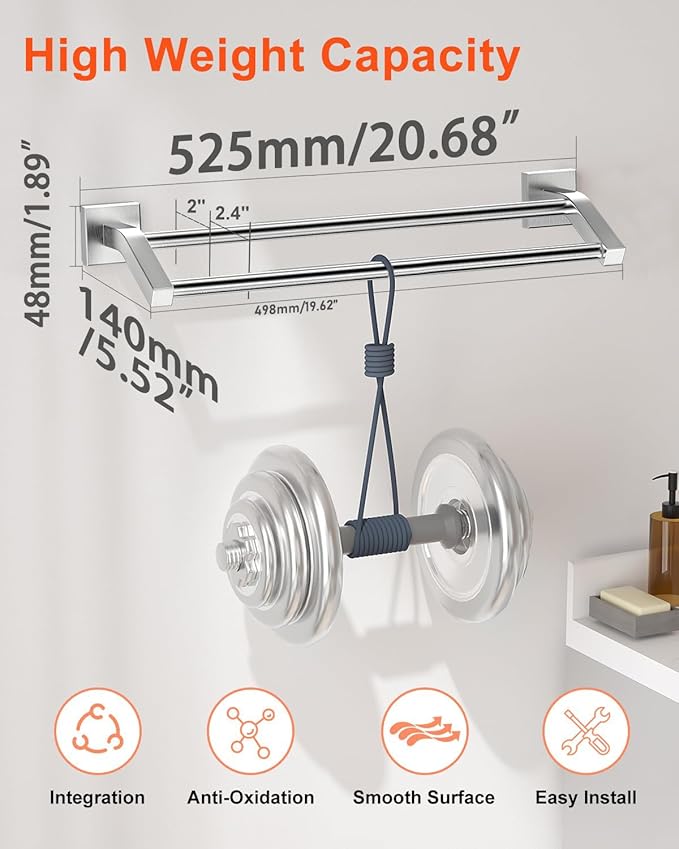 Alise Bath Double Towel Bars Towel Racks for Bathroom,Wall Mount Towel Holder Heavy Duty SUS304 Stainless Steel Towel Hanger Towel Rail,Brushed Nickel,20 Inch