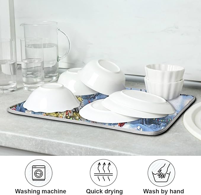 Absorbent Dish Drying Mat Christmas Tree Kitchen Counter Mat Protector,Reversible,Medium 18 x 16 Inches