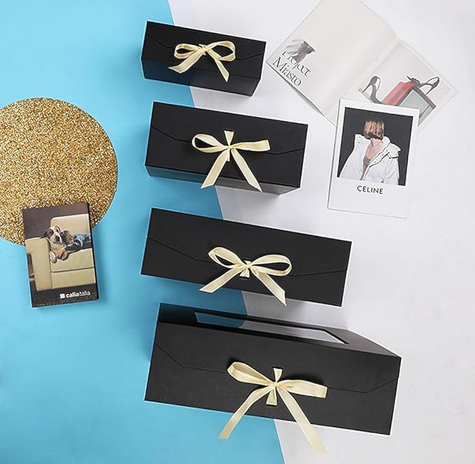 Black Gift Box for Presents with Ribbon 13.2x11x5.3 Inches Clear Gift Box with Window Magnetic Closure Gift Boxes with Lids-NeatNest