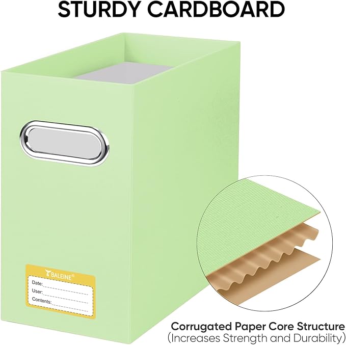 BALEINE File Organizer Box, Cardboard File Folder Organizer with Handle for Letter Size, Portable Collapsible Hanging Filing Box for Home Office Document Storage (2 Pack, Green)-NeatNest
