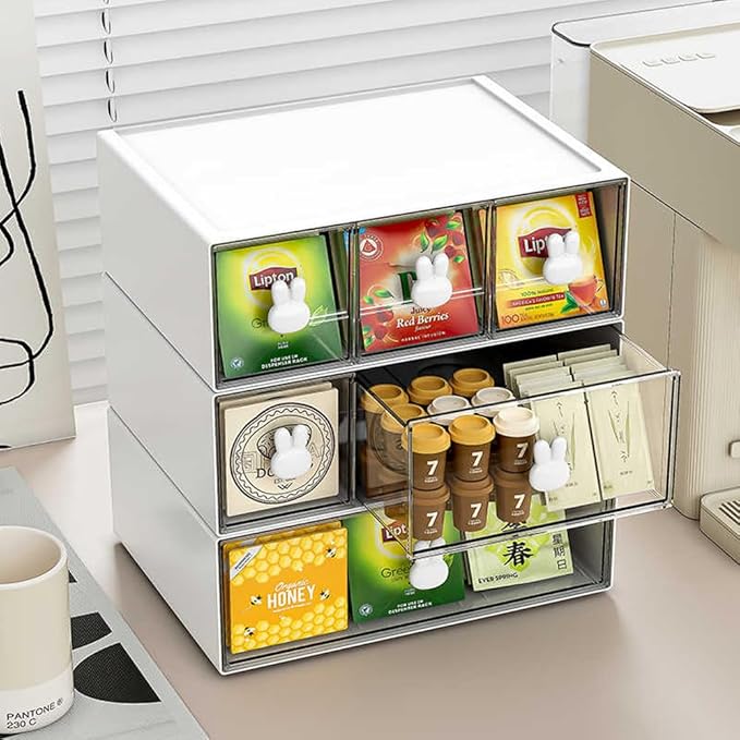 Cupboard Organizers, Tea Box with 2 Drawers, Kitchen Storage Box for Tea Bags, Coffee, etc. Storage Rack for Kitchen/Bathroom/Dressing/Office, etc.(white-2drs)-NeatNest