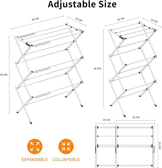 Foldable Drying Rack Clothing,Clothes Drying Rack Folding Indoor and Outdoor Rack,Laundry Drying Rack Collapsible-Black White