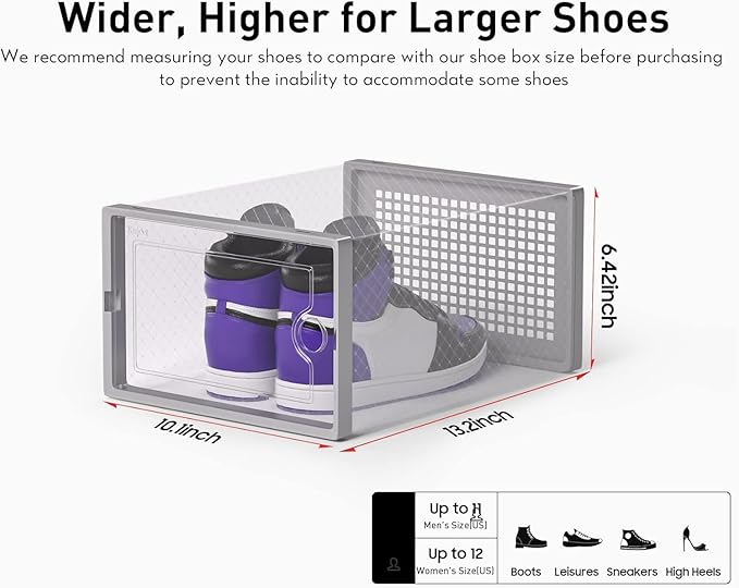 Kuject X-Large Shoe Storage Boxes Organizers Clear Plastic Stackable 12 Pack, Shoe Rack & Holder Substitute, Sneaker Containers, Toy Storage Organizer Bins for Entryway, Closet, Under Bed, Blue-NeatNest