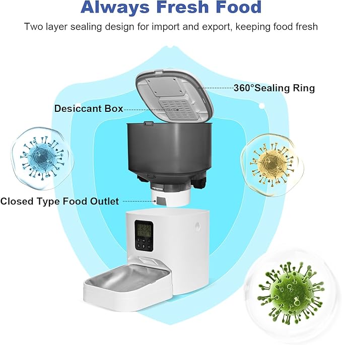 Automatic Cat Feeder, 4L Cat Food Dispenser with 10s Voice Recorder, Pet Feeder up to 8 Meals per Day, Timed Cat Feeder with Dry Food Sealed Ring (Jade White, 4L)-NeatNest