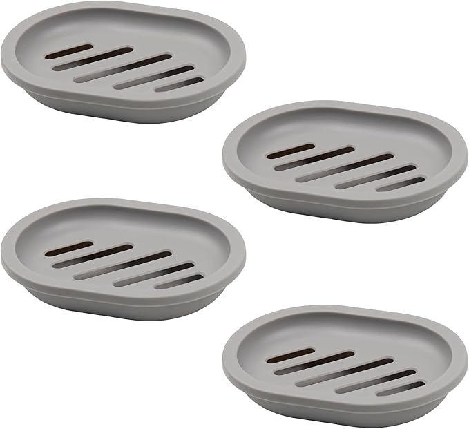 4Pcs Double-Layer Bar Soap Holder for Shower Soap Dish with Drain Soap Saver Box Container Plastic Soap Dish for Bathroom Counter,Kitchen,Toilet (Grey)-NeatNest