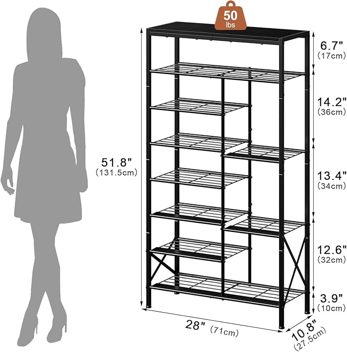 8-Tier Shoe Rack, Shoe Storage Organizer with Boots Storage, Large Capacity Shoe Shelf Holds 20-23 Pairs of Shoes, Durable and Stable, for Entryway, Closet, Hallway, Dorm Room, Black-NeatNest