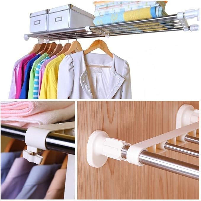 BAOYOUNI Tension Closet Shelves Stainless Steel Rustproof Storage Rack Bathroom Kitchen Organizer Shelf Dividers Ivory, 23.62-31.5 Inches-NeatNest
