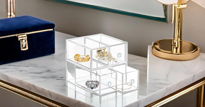 Acrylic Jewelry Box Clear Jewellery Storage Drawer Transparent Cosmetic Display Stand Holder Home Organizer Tray for Earring Necklace Rings Bracelet Makeup (4 drawer)-NeatNest