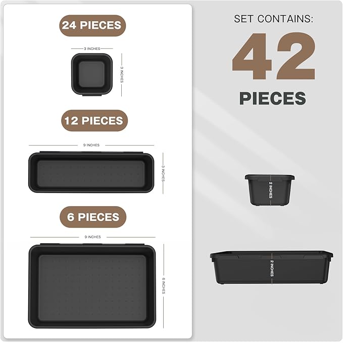 A-LuGei 【42PCS】【Black】 Tool Box Organizer Tray Divider Set, Desk Drawer Organizer, Garage Organization and Storage Toolbox Accessories for Rolling Tool Chest Cart Cabinet Work Bench Small Parts-NeatNest