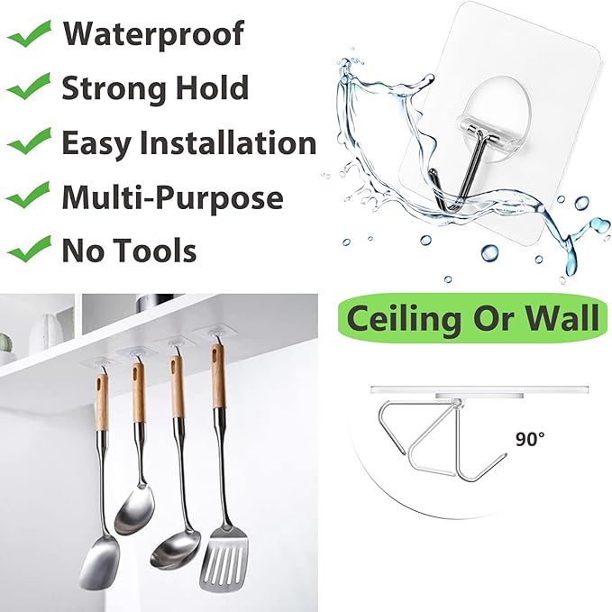Adhesive Hooks for Hanging Heavy Duty Wall Hooks Self Adhesive Towel Coat Hooks Waterproof Transparent Hook for Bathroom Shower Kitchen Keys Door Outdoor Home Improvement Utility Hook 12 Pack-NeatNest