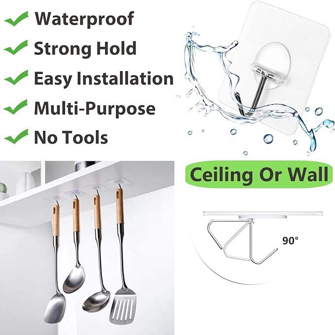 Adhesive Wall Hooks for Hanging Heavy Duty Towel Coat Hooks Waterproof Transparent Hook for Bathroom Shower Kitchen Keys Door Outdoor Home Improvement Utility Hook 8 Pack-NeatNest