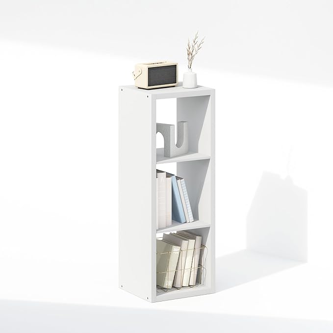 Furinno Cubic Open Back Multipurpose Clothing & Closet Storage Organizer Shelf, 3-Cube, White