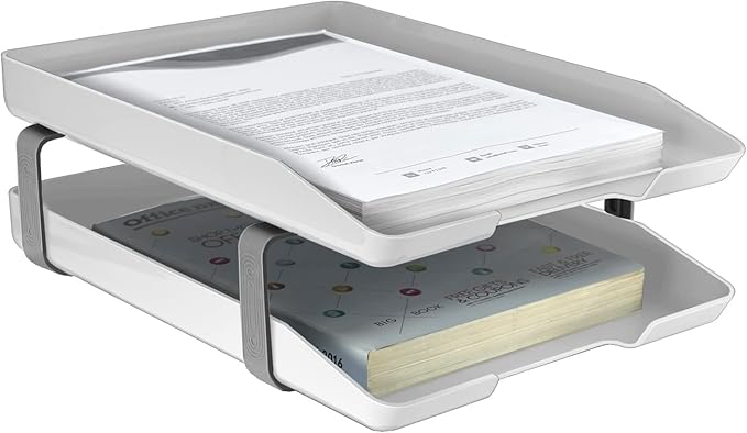 Acrimet Traditional 2 Tier Letter Tray, Front Load Design, A4 Letter Size, Desktop Organizer (Plastic) (White Color)-NeatNest