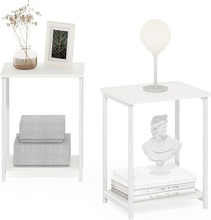 Furinno Simplistic Industrial Metal Frame End Table, 2-Pack, White/White-NeatNest