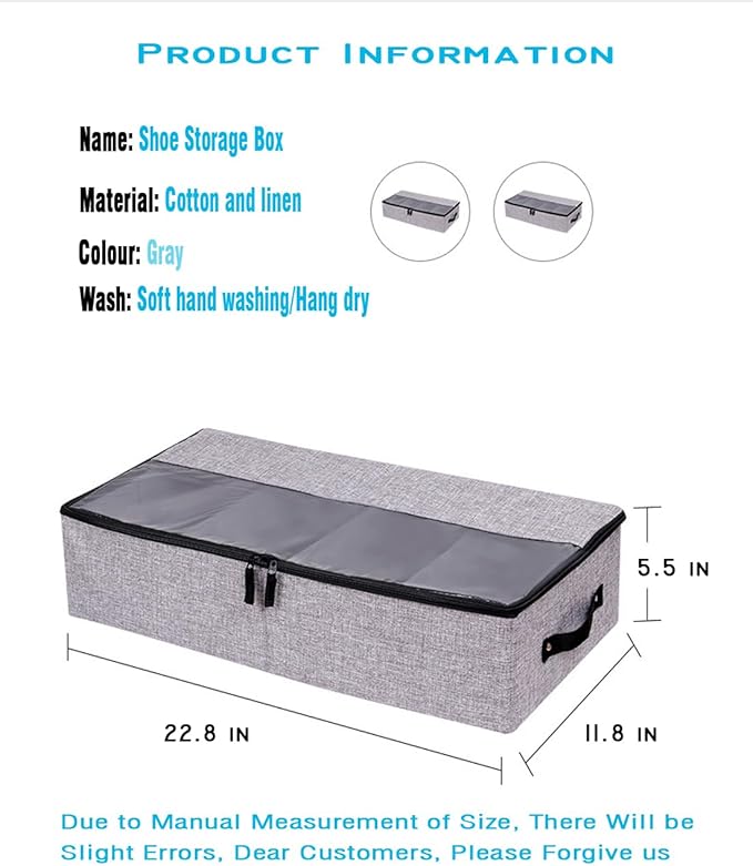 AARAINBOW Foldable Under Bed Clothes Organizer with Lid, Fabric Underbed Storage Container with Adjustable Dividers, Long UnderBed Storage Bins with Handles, Clear Shoes Storage Under Bed (2 Gray)-NeatNest