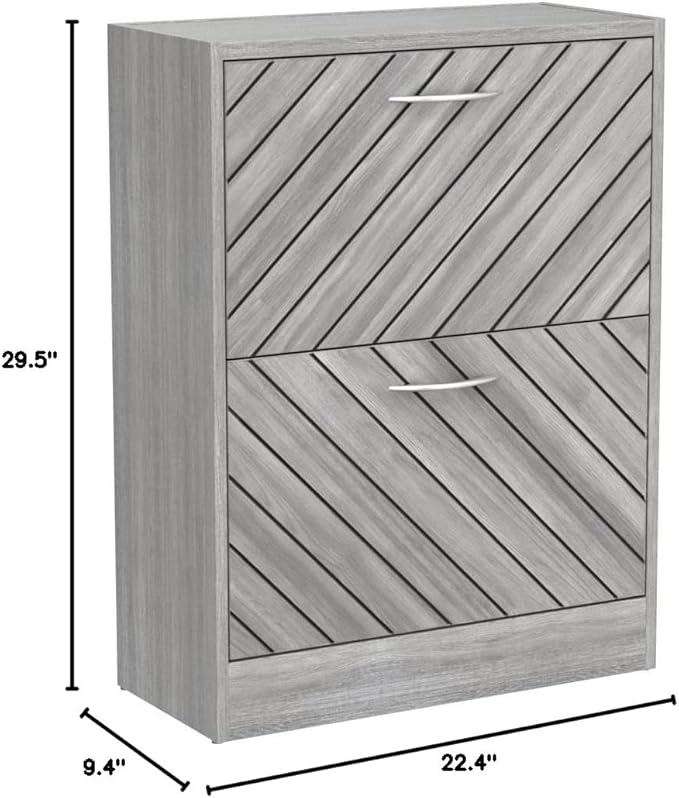 Homsee Modern Shoe Storage Cabinet with 2 Flip Drawers & Twill Louver Doors, Wood 2-Tier Shoe Rack Storage Organizer for Entryway, Hallway & Bedroom, Grey (22.4”L x 9.4”W x 29.5”H)-NeatNest