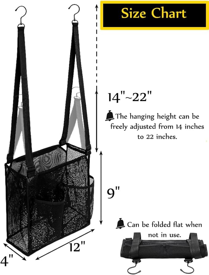 ALYER Mesh Shower Caddy, Bath Organizer with Adjustable Hanging Straps, Multipurpose Storage Bag for College,Camp,RV, Travel and Gym (Black)-NeatNest