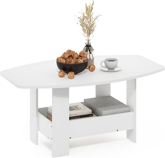 Furinno Simple Design Coffee Table with Storage Compartment, White-NeatNest