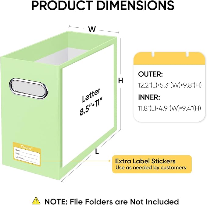 BALEINE File Organizer Box, Cardboard File Folder Organizer with Handle for Letter Size, Portable Collapsible Hanging Filing Box for Home Office Document Storage (2 Pack, Green)-NeatNest