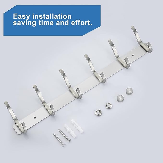 AZW Coat Rack Wall Mount,Heavy Duty Stainless Steel Metal Coat Hooks Hanging for Robes Bags Keys Hat Clothes and Bathroom Door Towels Hanger(Brushed Silver Nickel 6 Hooks-NeatNest