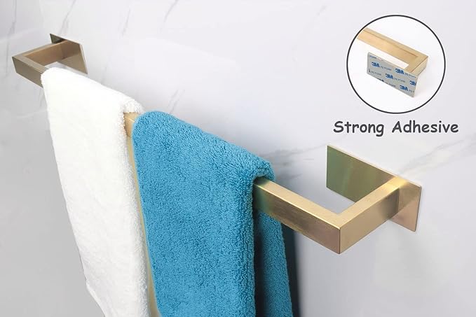 Bathroom Towel Bar Self Adhesive, No Drilling Towel Rack Easy to Install,Hand Towel Holder Made of Premium Stainless Steel Sticky on Hand Towel Hanger for Kitchen, Toilet.(24IN, Gold)-NeatNest