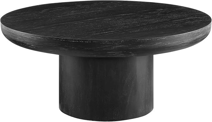 kevinplus 35.98'' Round Coffee Table Circle Wood Coffee Table for Living Room, Modern Retro Style Pedestal Coffee Table, Easy Assembly, Black (ø35.98'' x 15.98'')