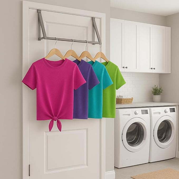 HOLDN’ STORAGE Over The Door Hanger - Foldable Rack Organizer for Hanging Clothes, Coats & Towels, Ideal for Dorm Rooms, Laundry, Bathrooms, Etc - Holds up to 35 LBs, Collapsible - Satin Nickel