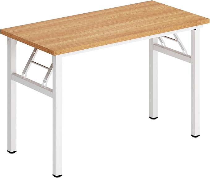 DlandHome Folding Desk - 31.5 Inch Small Computer Desk for Home Office - Folding Table Writing Table for Small Spaces - No Assembly Required - Teak & White Frame-NeatNest