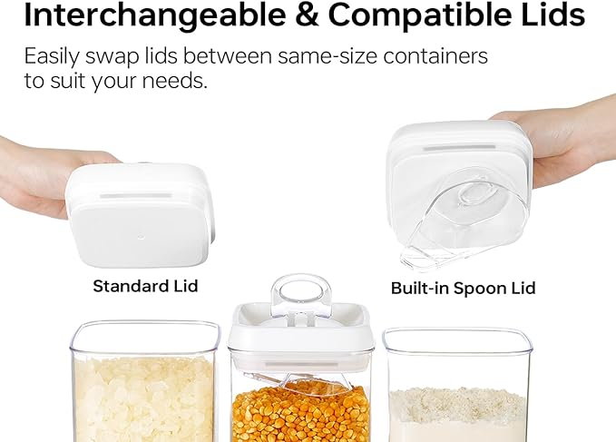 Felli Flip Tite Food Storage Container with Scoop & Lid 5" LARGE Airtight Ring Top, Acrylic Canister Jar for Sugar Flour Baking Powder Protein Rice Pasta Kitchen Organizer Gift Set (10pk, Variety)-NeatNest