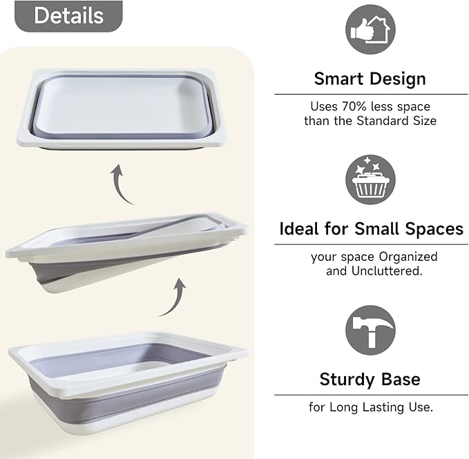 Beright 2 Pack Storage Bins, Collapsible Wash Basin Folding Dish Tub Sink, Space Saving for Dishing, Fruit, and Camping, Hiking and Home, Grey, 2 in 1 Set-NeatNest