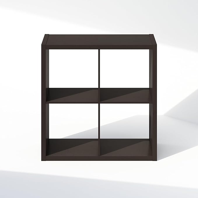 Furinno Cubic Open Back Multipurpose Clothing & Closet Storage Organizer Shelf, 4-Cube, Black Dark Oak