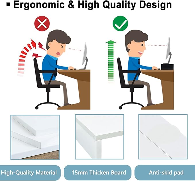 TEAMIX 2 Pack White Monitor Stand Riser - 20 inch, Wooden Desktop Stand for PC/TV/Laptop/Printer, Monitor Riser with Storage, Computer Stand with Keyboard Organizer-NeatNest