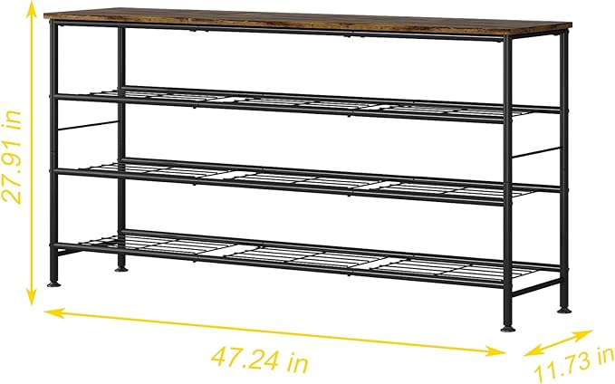 Shoe Rack Organizer 4 Tier for Closet Entryway Free Standing Metal Storage Shoe Shelf with MDF Top Board (Black+Rustic Brown, Large 4 Tier)-NeatNest