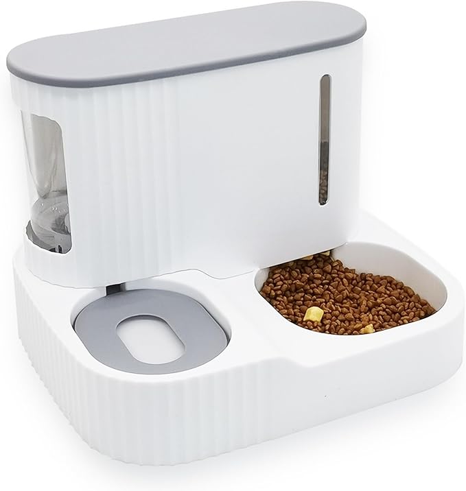 Kathson Automatic 2 in 1 Cat Feeder and Water Dispenser, Gravity Feed Pet Feeder for Indoor & Outdoor Cats (Grey)-NeatNest