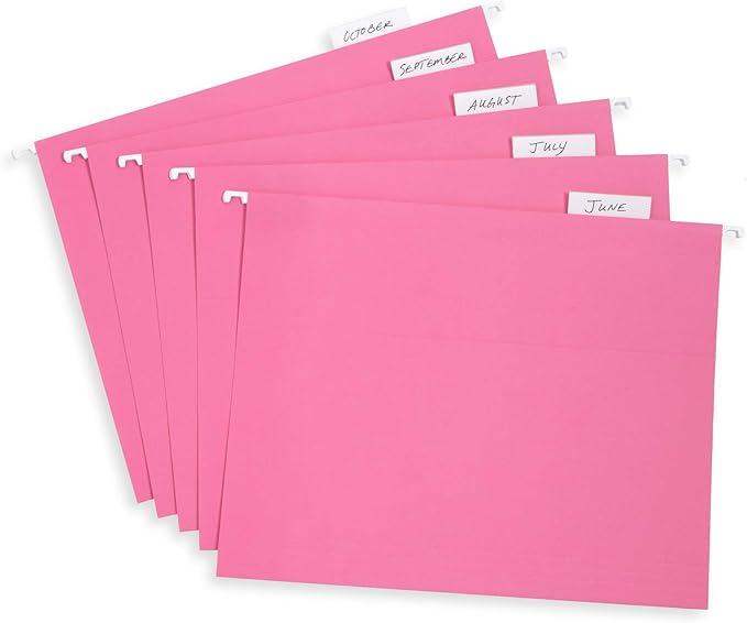 Blue Summit Supplies 25 Pink Hanging File Folders Letter Size, Reinforced Hanging File Folders Pink, Designed for Home and Office Color Coded Organization-NeatNest