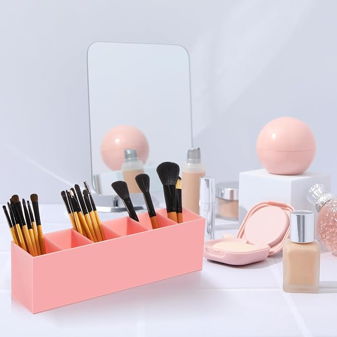 Jetec Acrylic Pen Holder 6 Compartments Makeup Brush Stationery Organizer Pencil Holder for Desk Accessories, Cosmetic Brushes, Dorm, Home, Bathroom, Kitchen, Office Supplies(Pink)-NeatNest