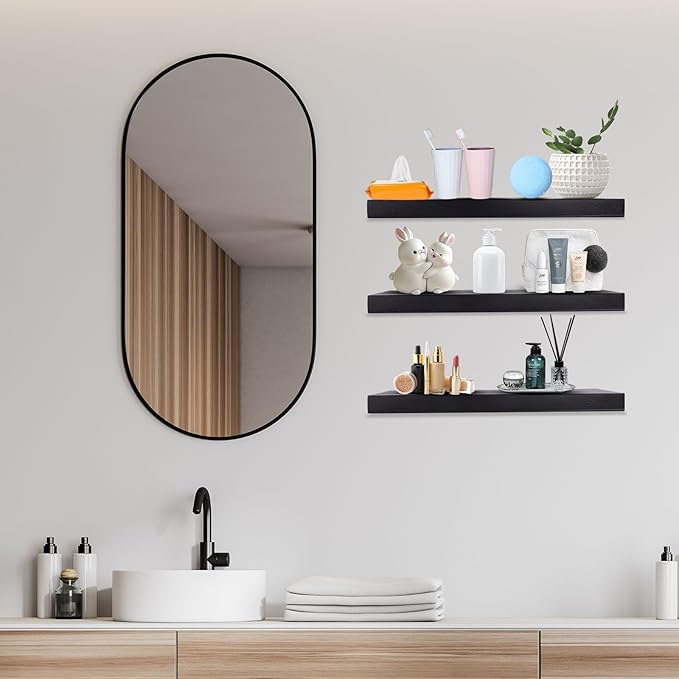 Floating Shelves 15.7in for Wall Black Solid Wood Floating Shelves Bathroom Floating Shelf for Bedroom Kitchen Living Room-NeatNest
