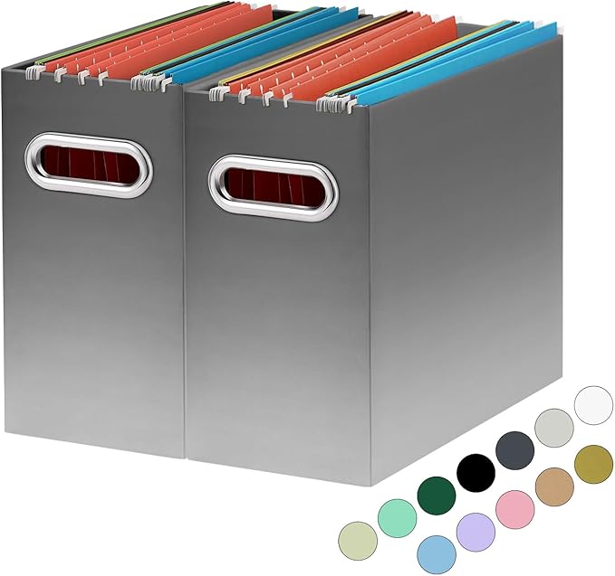 Oterri File Organizer, 2 Packs Small Storage Box, Cardboard File Folder Organizer, Collapsible File Box for Hanging File Folders Letter Size, Filing Organizer with Handle (Gradient Light gray)