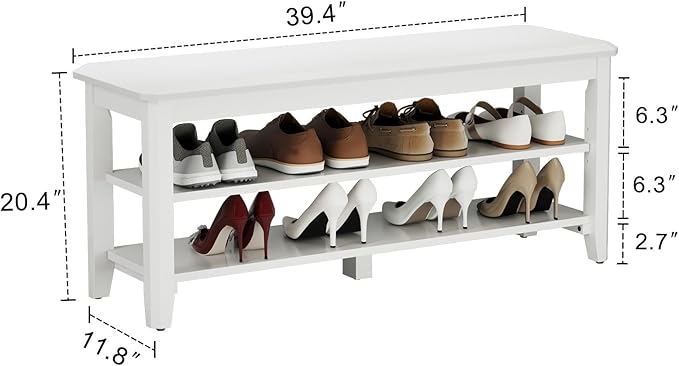 Wood Shoe Rack Bench for Entryway, 2 Tier Shoe Rack for Front Door Entrance, Shoe Bench with Shoe Storage for Entryway, Bedroom, 39.4"-NeatNest