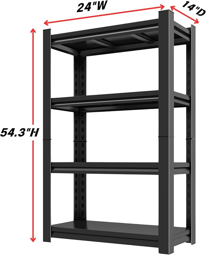 Garage Shelving Unit, Adjustable Storage Rack, Storage Shelves, Sturdy Steel Storage Shelf for Garage and Workshop, 4-Tier 54.3" H x 24" W x 14" D, Black-NeatNest