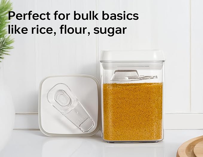 Felli Flip Tite Food Storage Container with Scoop & Lid 5" LARGE Airtight Ring Top, Acrylic Canister Jar for Sugar Flour Baking Powder Protein Rice Pasta Kitchen Organizer Gift Set (10pk, Variety)-NeatNest