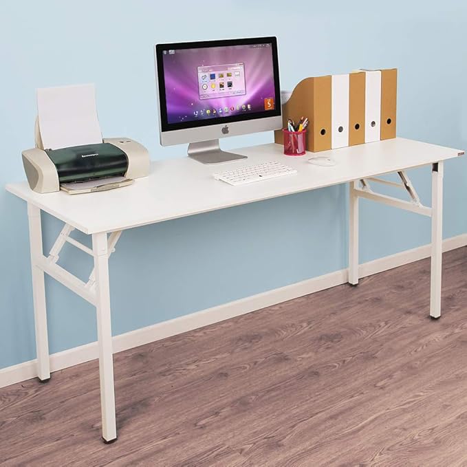 DlandHome Computer Desk 62 inches Office Desk Computer Table Study Writing Desk Workstation for Home Office Metal Frame No Install Needed White and White-NeatNest