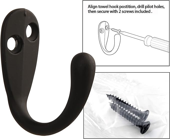 HASWARE 6 PCS Coat Hook, Wall Mounted Hooks Coat Hooks Robe Hooks Hangers Heavy Duty with 12 Pieces Screws for Bedroom Bathroom Kitchen Door Wall (Matte Black)