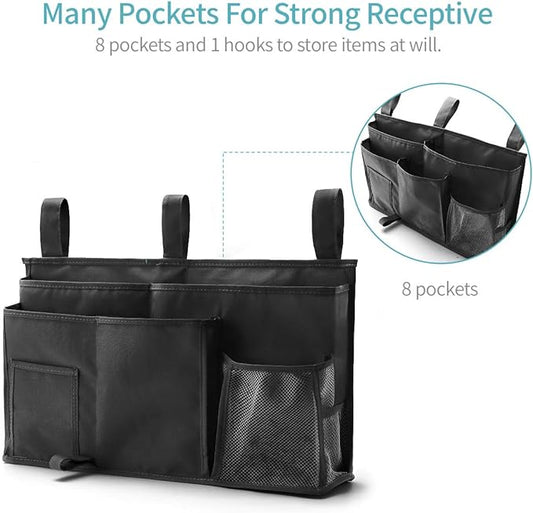 Bseash Bunk Bed Organizer, Bedside Caddy Hanging Bed Organizer Storage Bag 8 Pockets, for College Dorm Rooms Bed, Hospital Bed, Baby Bed Rails, 600D Oxford Cloth-NeatNest