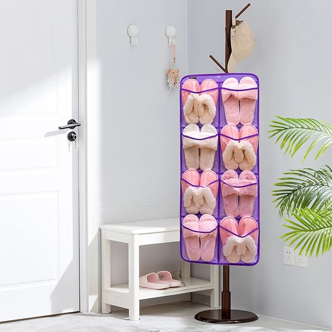 Dual-Sided Hanging Closet Organizer for Socks Underwear Bra Kids Storage Organizer for Baby Clothes Toddler Shoes with 26 Pockets (Purple-Clear Pockets)-NeatNest